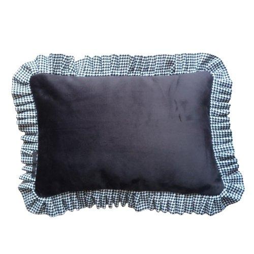 Dog Tooth Frill, Black, Frilled edge, Checked Back, 45cm x 30cm, The Cushion Studio